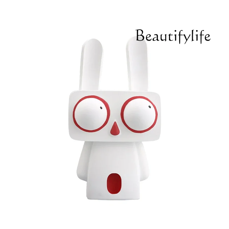 Si Creative Hand-painted Red And White Big-eyed Rabbit Resin Ornament, Home Entrance, Living Room Crafts