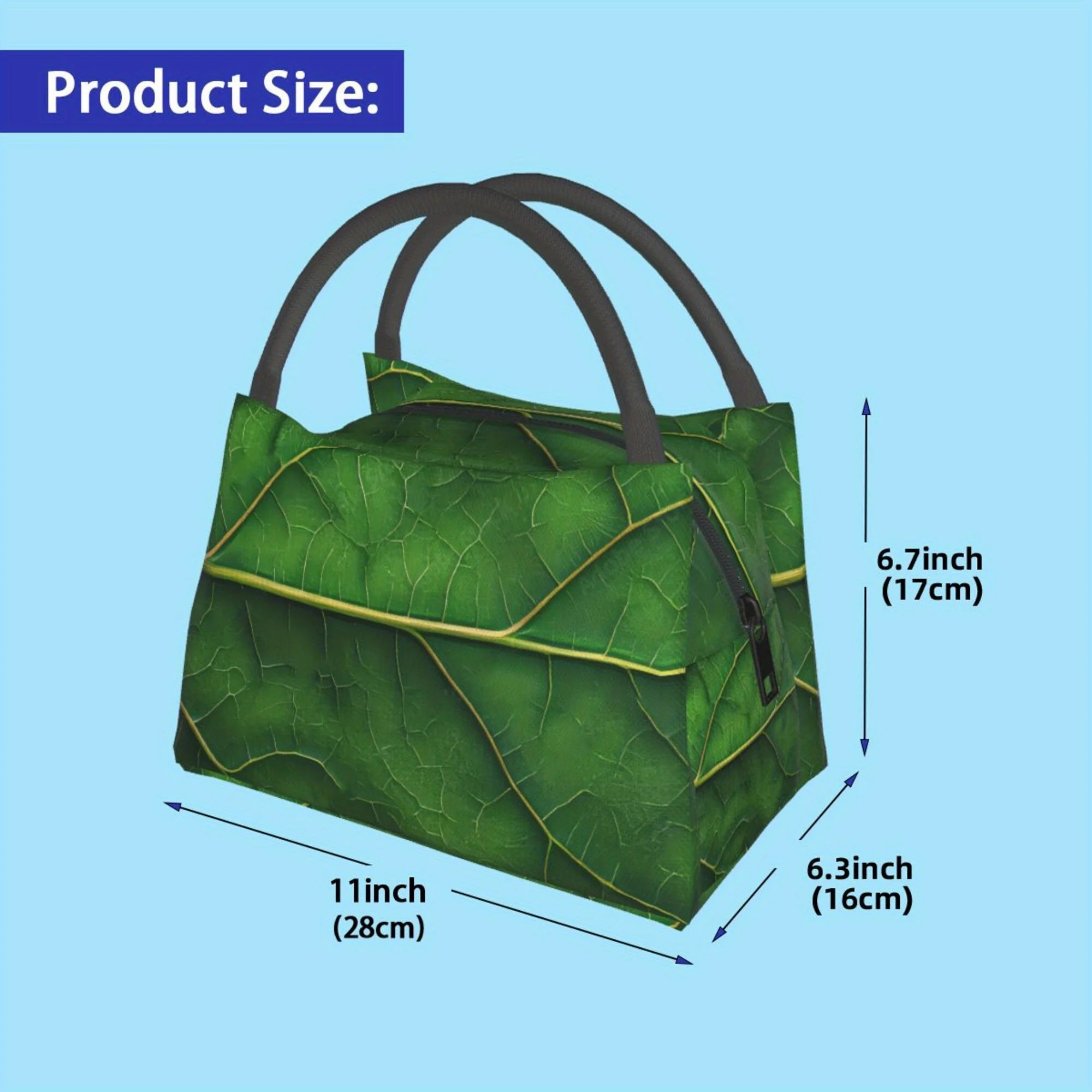 1pc Merry Christmas Pure Green Leaf Vein Pattern Portable Reusable Cooler Bag Insulated Bag Insulated Lunch Bag
