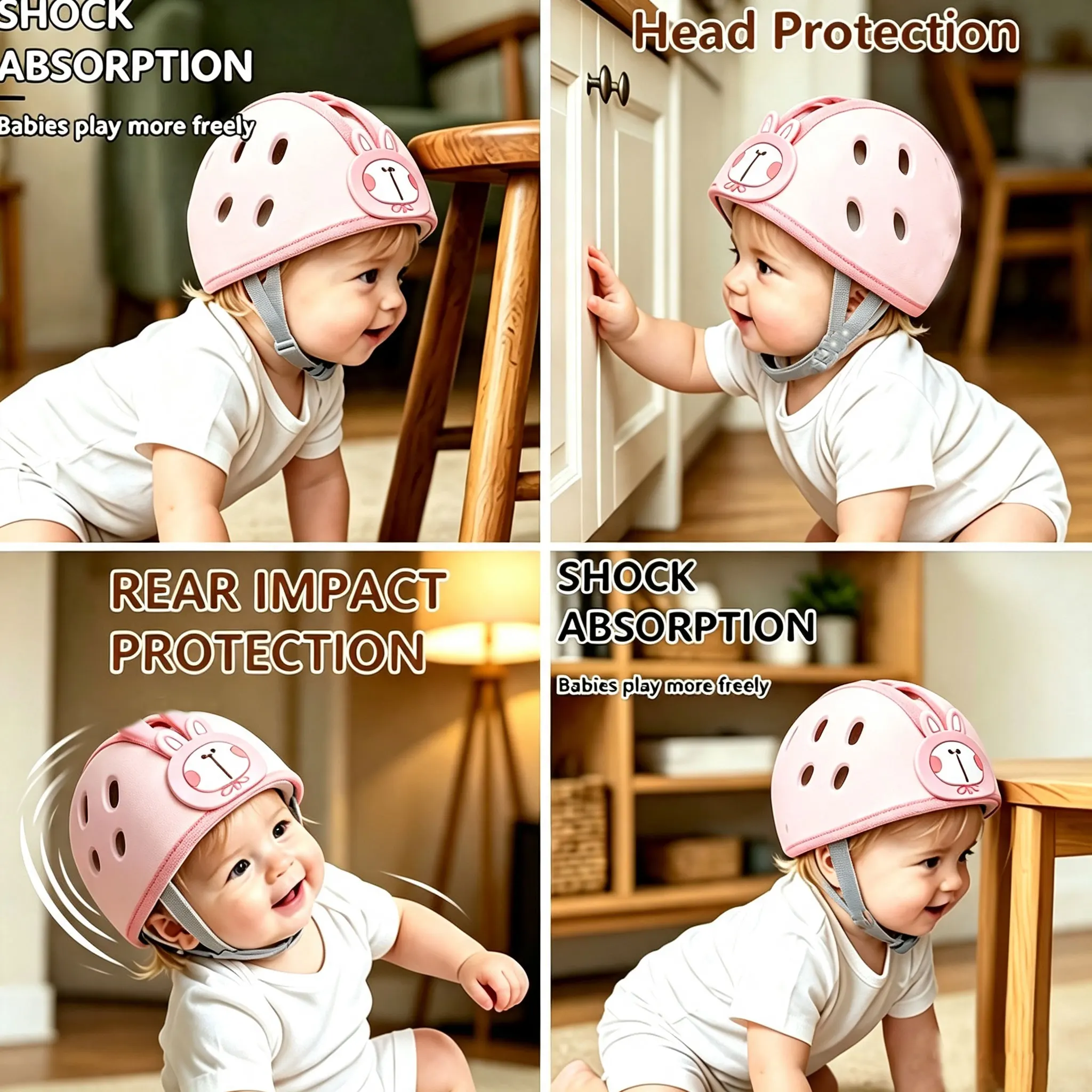 2-teiliges Set, 1 Set Baby-Anti-Fall-Hüte + Knieschoner, Baby-Lauf- und Krabbelset, Cartoon-Tier-Design mit rutschfesten Knieschonern, Anti-Kollisions-Schutzset für Kleinkinder, geeignet zum Krabbeln, Laufen und Spiele – Detail 5