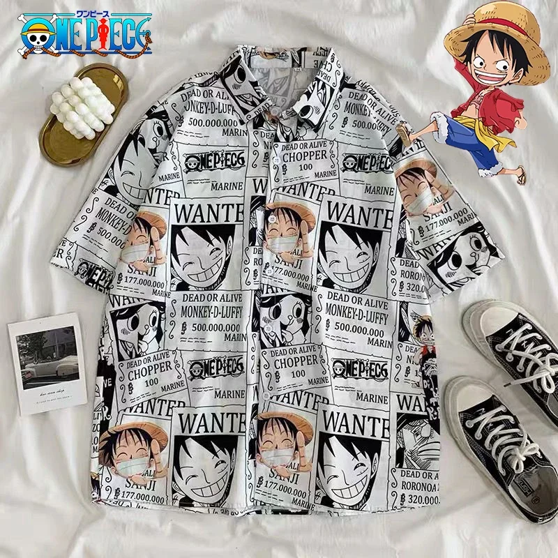 New ONE PIECE Luffy Shirts Summer Oversized Hawaiian Short Sleeve Shirt Anime Men Casual Beach Shirts Hip Hop Street Top Clothes