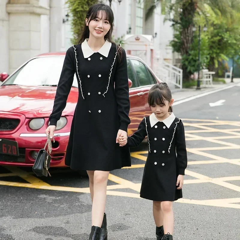 Matching Mommy And Daughter Dress Winter Autumn Women Long Sleeve Knitted Dresses 2023 Mother Baby Girls Equal Elegant Clothing