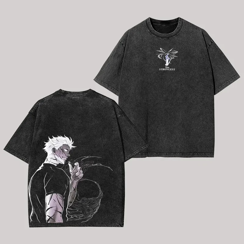 

Футболка Jujutsu Kaisen Gojo Satoru: Мужская хлопковая футболка оверсайз с принтом «Сильнейший», в стиле стритвир, с эффектом кислотной стирки, аниме-дизайн