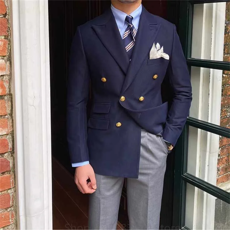 

Korean Version Navy blue Men Blazer for Prom Party 1 Piece Slim Fit Wedding Suit Notched Lapel Jacket