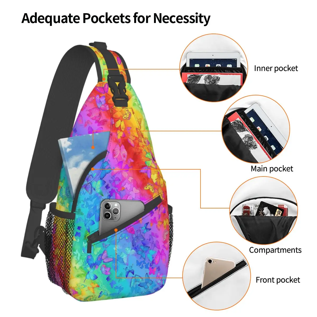 Borse a tracolla a tracolla Lgbt Pride borsa a tracolla piccola zaino a tracolla con farfalla arcobaleno Daypack per escursionismo viaggio ciclismo Pack