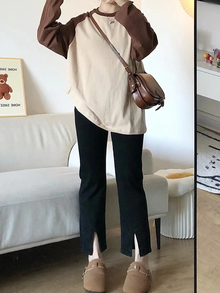 High Waist Slimming Black Split Denim Jeans Women's Spring Autumn plus Size Pear Shape Body Nine Point Straight Leg Pants