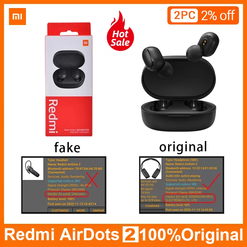 Original Xiaomi Redmi Airdots 2 Earphone Tws Wireless Bluetooth Gaming Headset AI Control Mi Earbuds Airdots S Headphones
