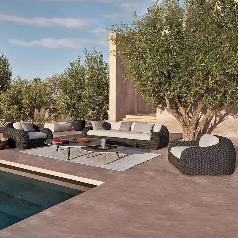 

HYS Outdoor Rattan Sofa Combination Villa Courtyard Hotel Model Room Living Room Outdoor Homestay Leisure Rattan Chair