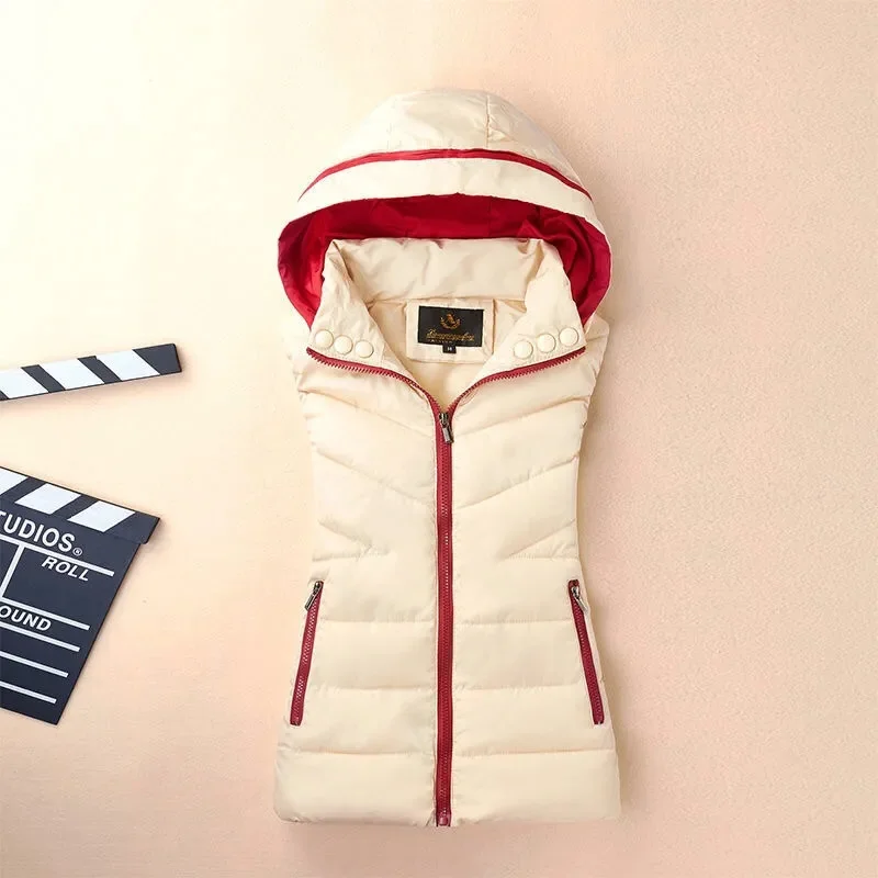 

2024 Autumn Winter New Hooded Cotton Warm Vest Female Students Streetwear Korean Loose Sleeveless Parkas Vest Women