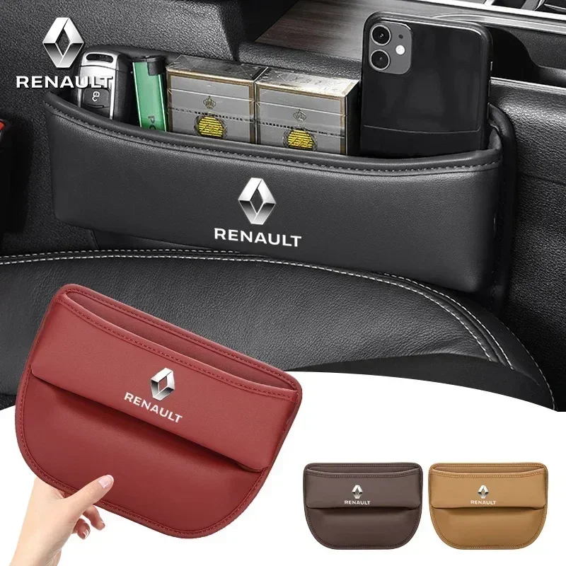 1PC Leather Car Logo Seat Organizer Box For Renault ZOE QM6 Austral Kardian Rafale Kangoo Arkana Clio Koleos Megane Accessories