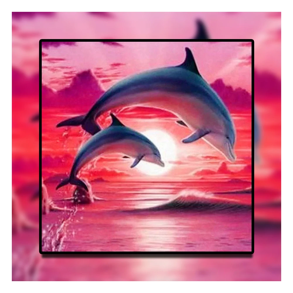 LZAIQIZG 5D DIY Diamond Painting Dolphin Full Square/Round Diamond Embroidery Mosaic Animal Moon Landscape Mosaic Home Decor