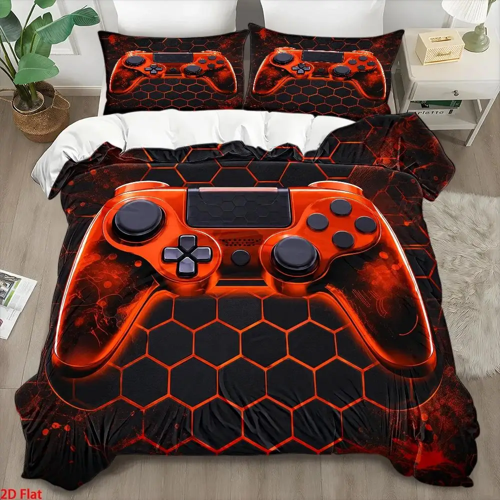 3Pc Game Controller Printed Duvet Cover Set, Three-Piece Bed Set (1*Duvet Cover + 2*Pillowcases), Nordic Style