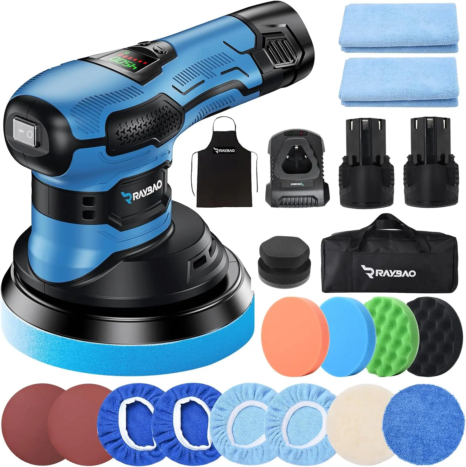 

Cordless Polisher 21V 2x2000mAh Batteries, 21 Attachments, 6' Buffer for Car Detailing, 4500 OPM Kit