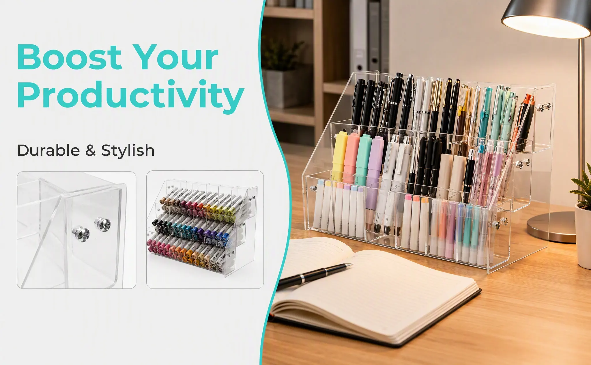 Acrylic Bookmark Display Holder Organizer Pencil Marker Clear Markers Art Supply Storage Drawer Desktop