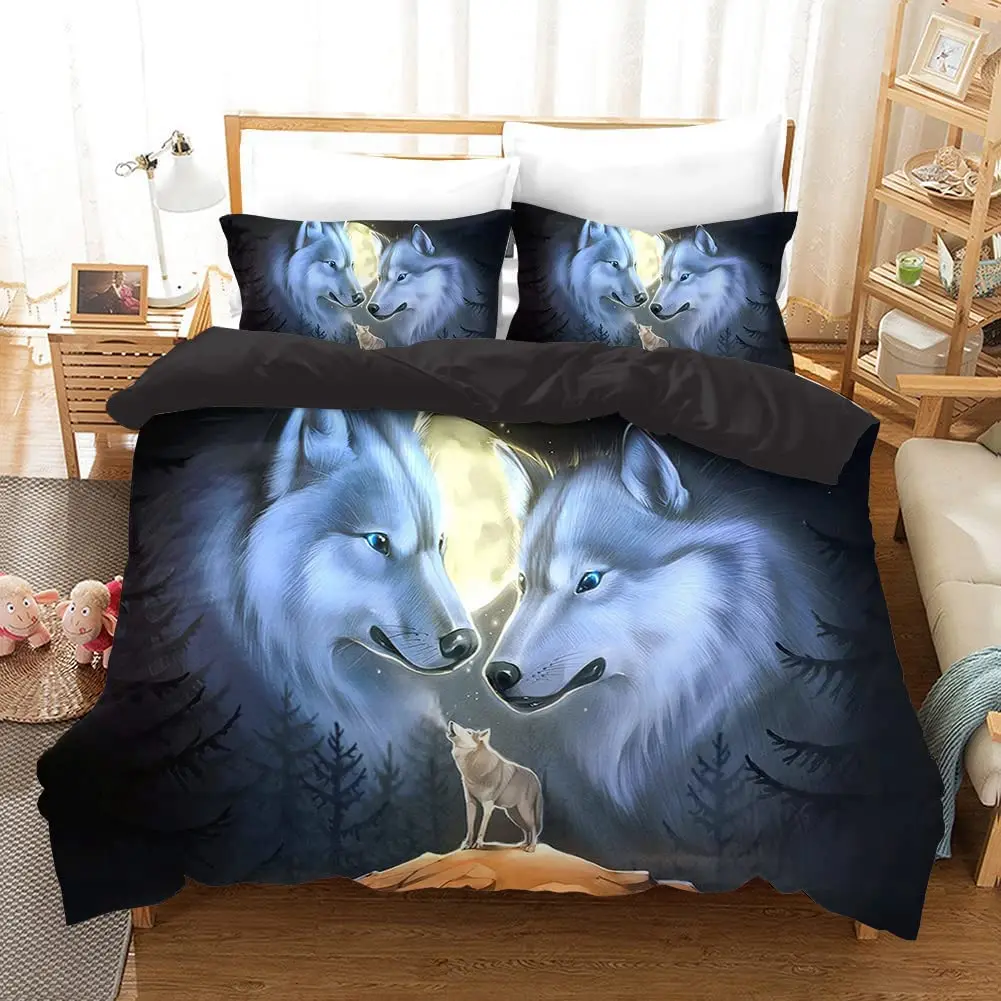 Fashion Wolf Pattern Bedding Sets Animal Duvet Cover Set Queen King Size Quilt Cover Pillowcase 2/3PCS Polyester Comforter Cover