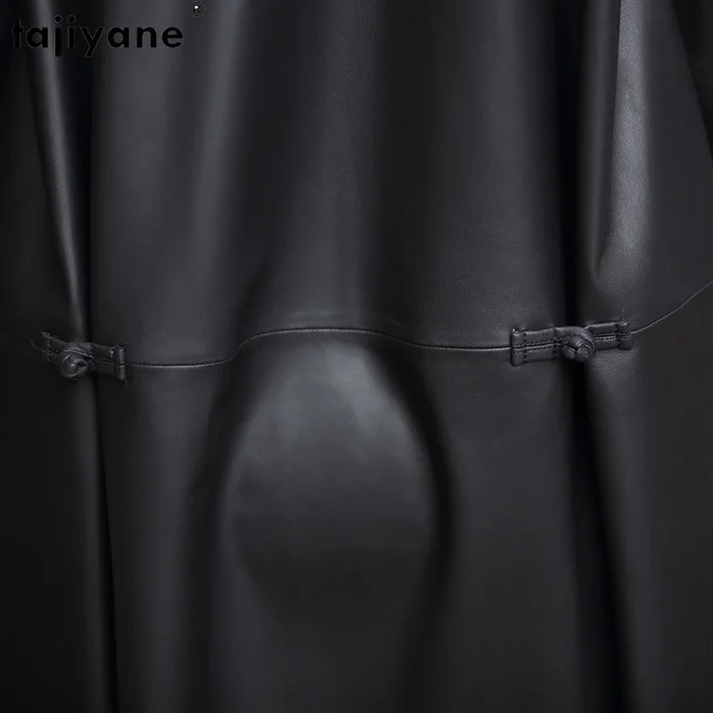 Tajiyane Veste en cuir de mouton véritable pour femme, vestes à capuche en cuir véritable, manteau mi-long, haute qualité