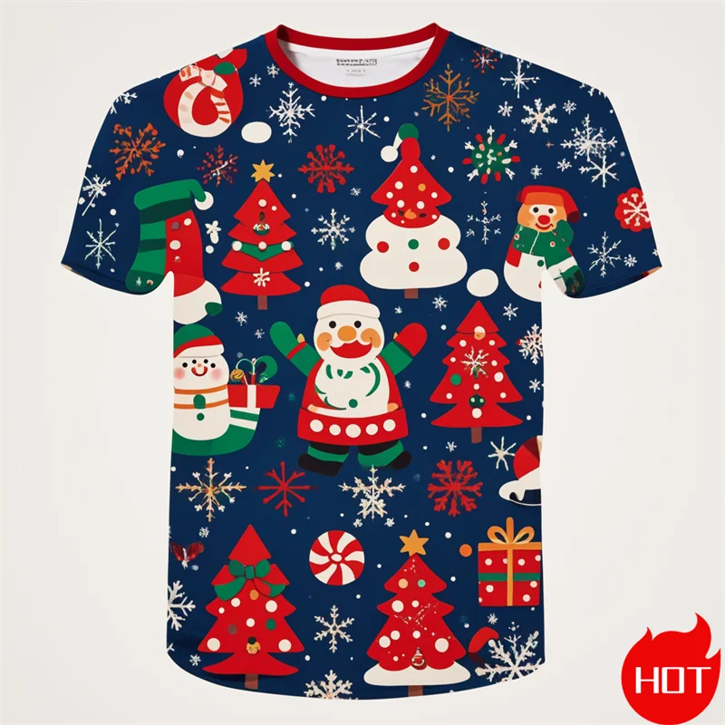 New Fashion 3D Print Happy Christmas T Shirt For Men Casual Short Sleeve T Shirts Unisex Xmas Graphic T-Shirts Mens Clothes Tees