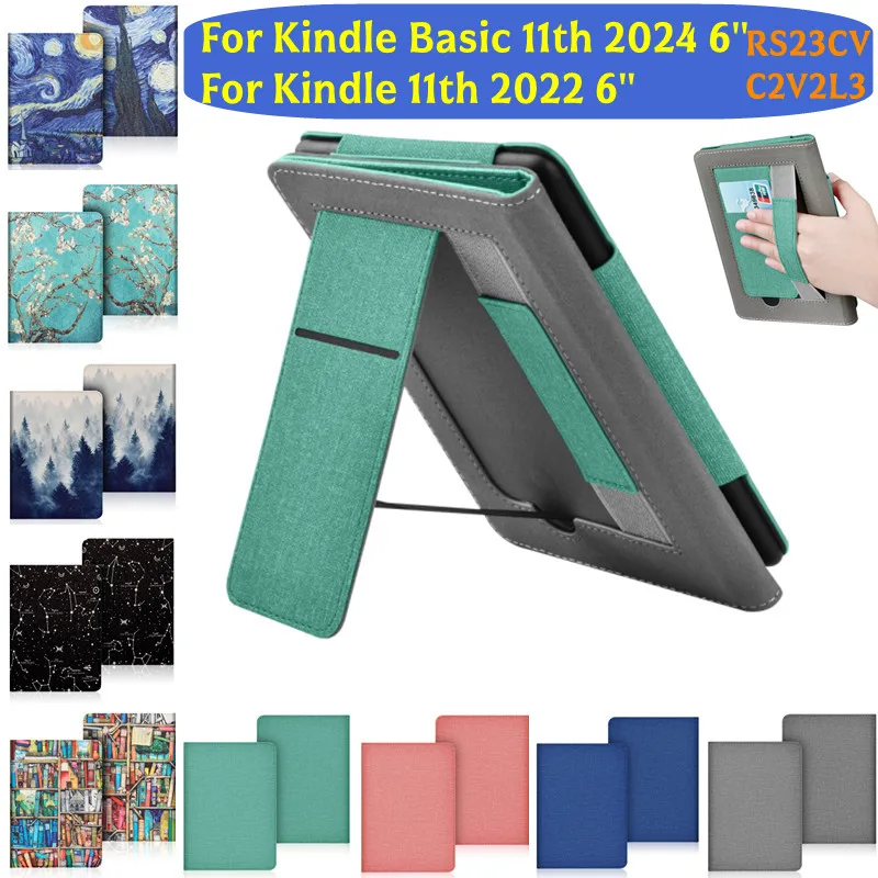 

Чехол-подставка из искусственной кожи для нового Kindle Basic 11-го поколения 2024 2022 RS23CV C2V2L3 6-дюймовый электронный чехол с ремешком на руку Smart Cover Funda