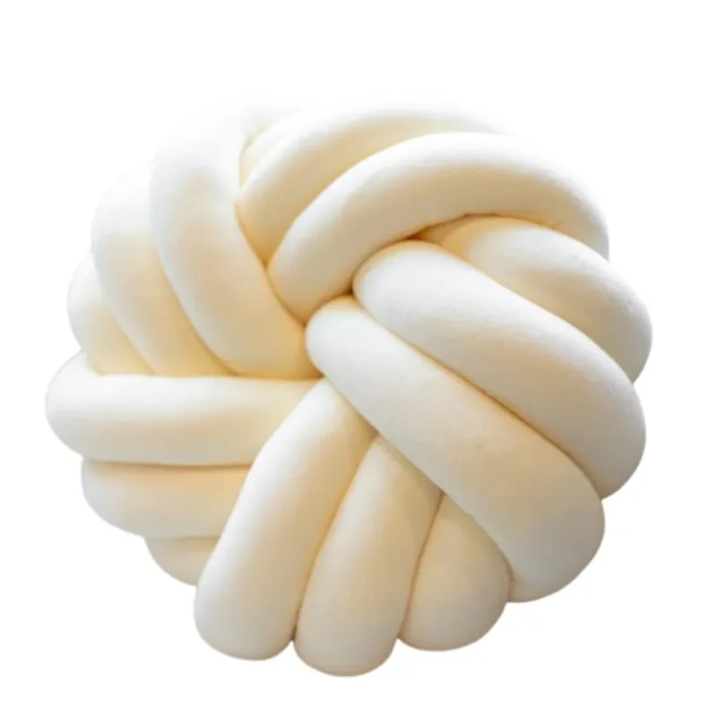 Cream White Knot Pillow Round Throw Pillow Soft Plush Gift Knot Ball Pillow Handmade Knotted Pillow Modern Bedroom Home Decor