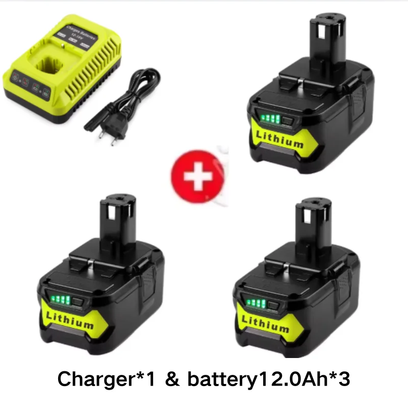 6.0Ah 9.0Ah 12Ah 18AhBattery Pack For RYOBI P108 P103 18V Battery 18 Volt Lithium-Ion Power Tools P104 P107 RB18L50 RB18L20 P108