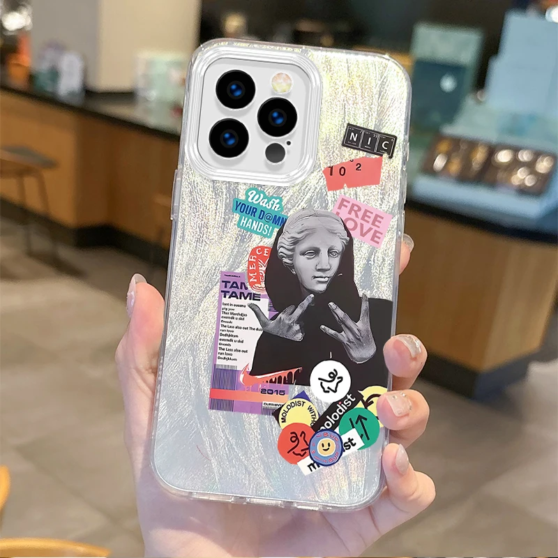 Popular funda de teléfono con gradiente de dibujos animados de calavera y labios rosas para iPhone 16 15 14 13 12 11 8 7 6 Pro Max Plus XS XR, fundas duras a prueba de golpes