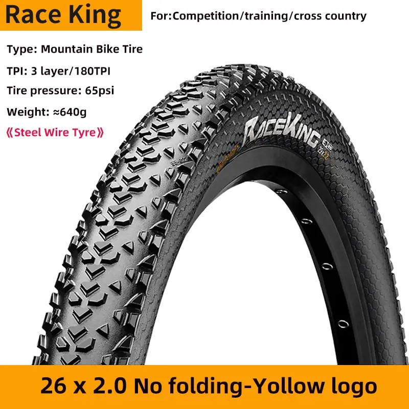 Continental Race King MTB Tire 26 27.5 29 2.0 2.2 Tire Rim 180TPI Bicycle No-Folding Tire Steel Wire Tyre Anti Puncture