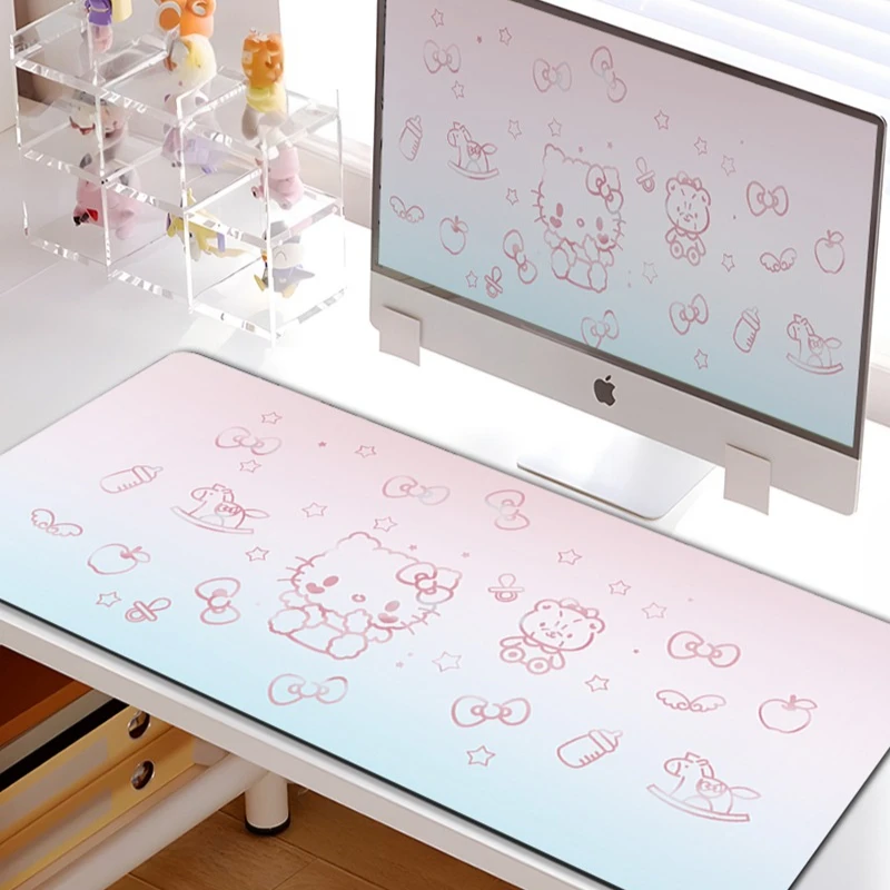 

Коврик для мыши с рисунком Hello Kitty, розово-синий градиентный коврик для мыши, большой размер 400x900, коврики для клавиатуры и мыши для геймеров, нескользящие настольные коврики
