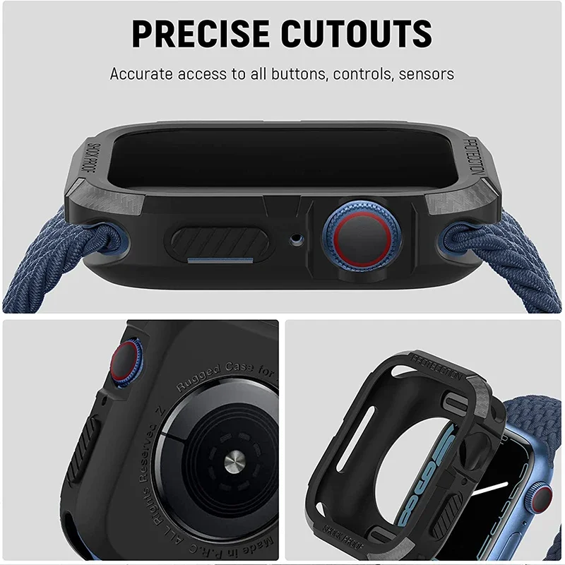 Rugged Case For Apple Watch 44mm 40mm 45mm 41mm 38mm 42mm iWatch 9 8 7 SE6 4 3 Accessorie TPU Shockproof Protector Bumper  Cover