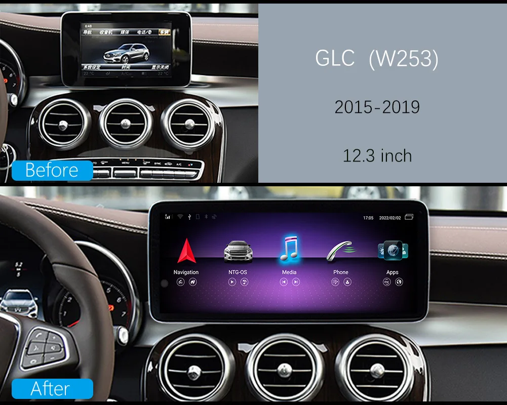 For Mercedes-Benz W253 GLC 2014-2019 (LHD,RHD) Android 13 Navigation GPS with Carplay Auto Multimedia Player Screen