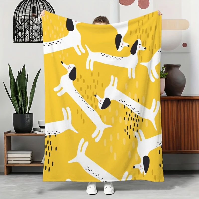 Dachshund Bone Balloon Fun Flannel Blanket For Playful Bedroom Decor Soft Warm Throw Blanket Wrap
