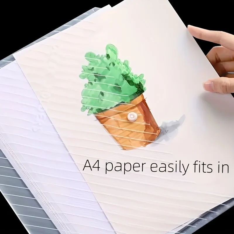 20pcs Transparent File Bag, Plastic A4 Clasp Data Bag, Student Office File Storage Bag