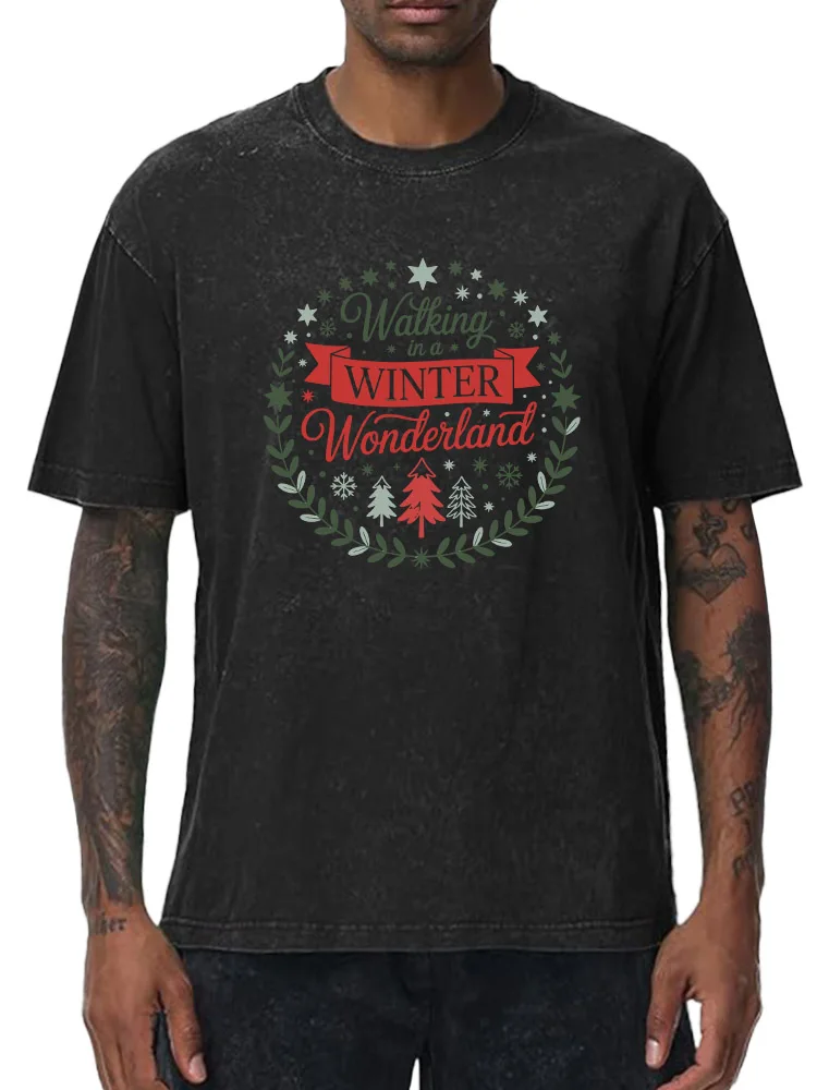 تي شيرت رجالي كبير الحجم برسومات مغسولة مطبوع عليه عيد الميلاد ملابس الشارع الشهير تي شيرت كاجوال عتيق #1