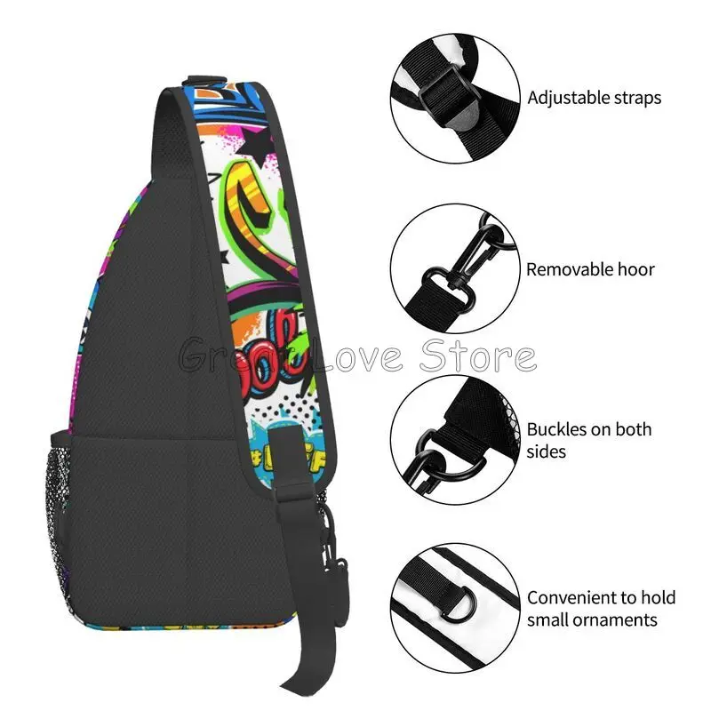 Collezione di fumetti americani Borsa da petto pop art Graffiti Zaino da viaggio casual Borsa a tracolla per viaggi in spiaggia, campeggio, escursionismo