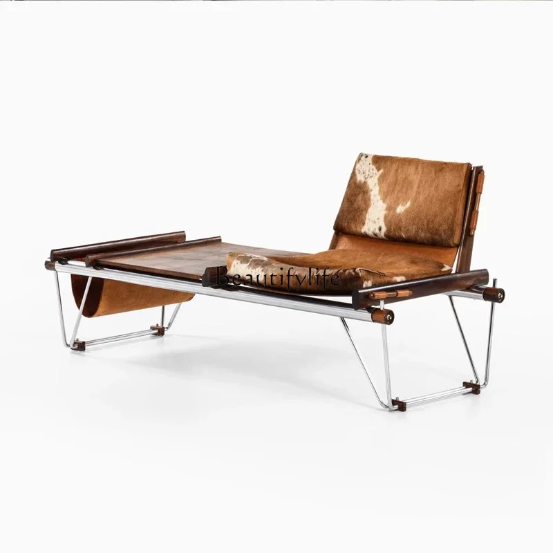 

ls 18Cowhide bench, newspaper chair, medieval Bauhaus stainless steel Italian leisure chair