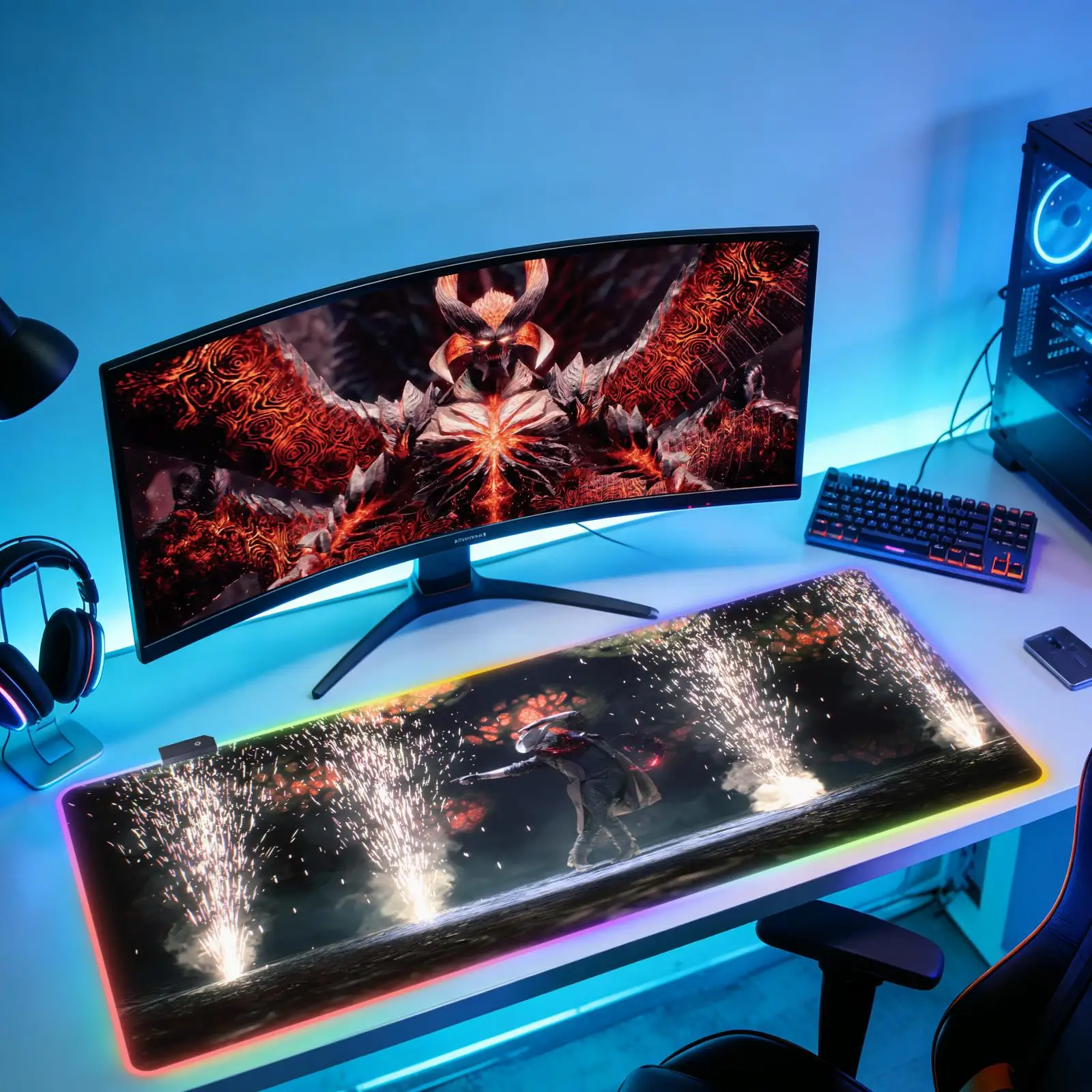 

Большой резиновый коврик для мыши с тематикой D-Devil M-May Cry-y, большой RGB-коврик для рабочего стола, роскошный картонный офисный коврик для компьютера