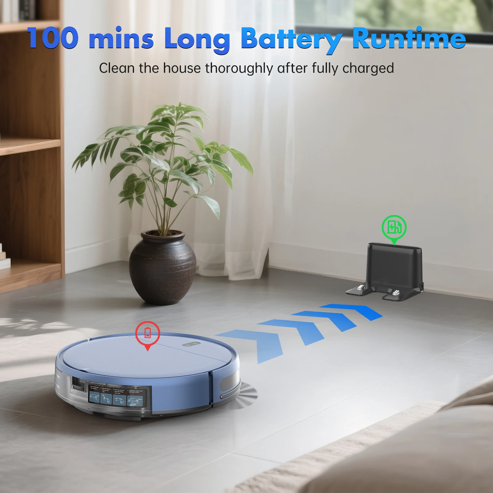 Rayfurn BR151 Robot Vacuum Cleaner,  6000Pa Strong Suction, 150min Cordless APP Control Smart Planned Home Floor Carpet Cleaning