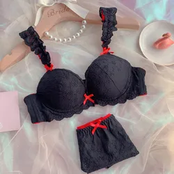 Girl cotton embroidery lingerie no steel ring bra set ladies cute underwear panties gather side to show the chest bralette