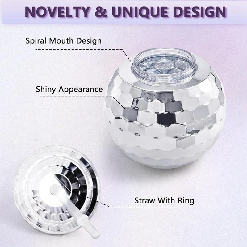 9 PCS Disco Ball Cups, 20 OZ Disco Cups With Straws And Lid, Reusable Flash Ball Tumbler Cocktail Cup For Partys Bar