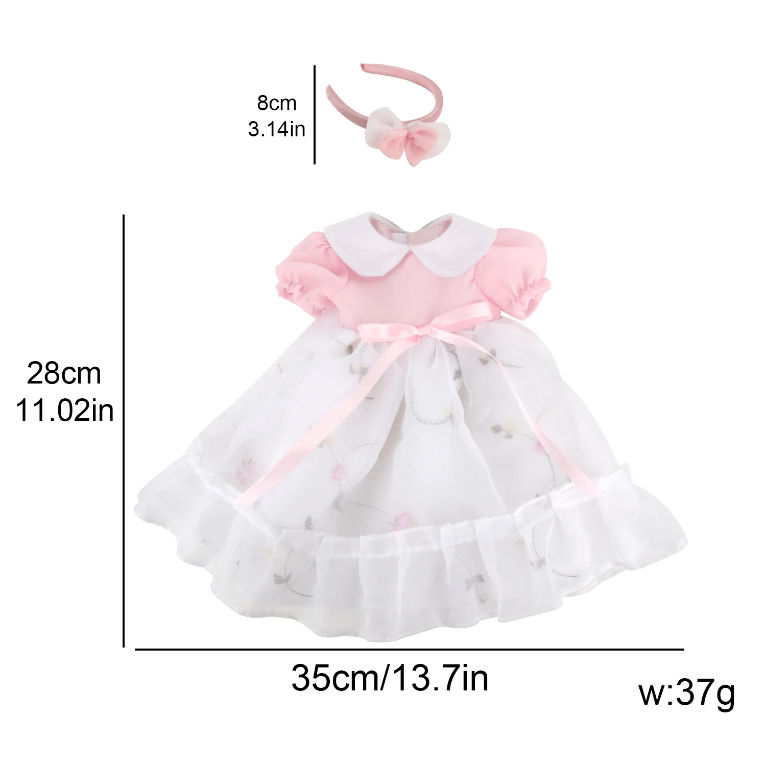 Vestido de boneca de nó grande arco cor rosa, 43cm, boneca recém-nascida, saia elegante bonito, 18 polegadas, bonecas americanas e russas