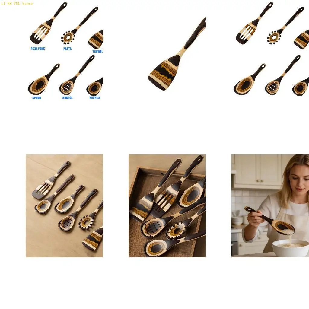 W3JE Kitchen Utensils Wooden Cooking Tool With Moroccan Inspired Gradients Color