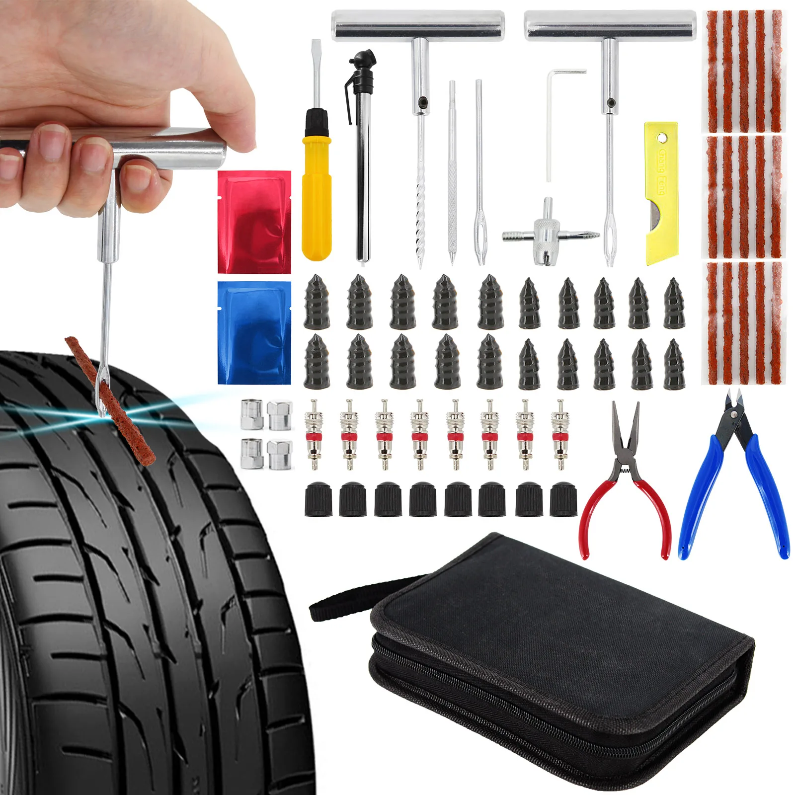 

Car Tire Repair Kit Puncture Plug Tools Tyre Puncture Emergency for Universal Tire Strips Stiring Glue Repair Tool Kit