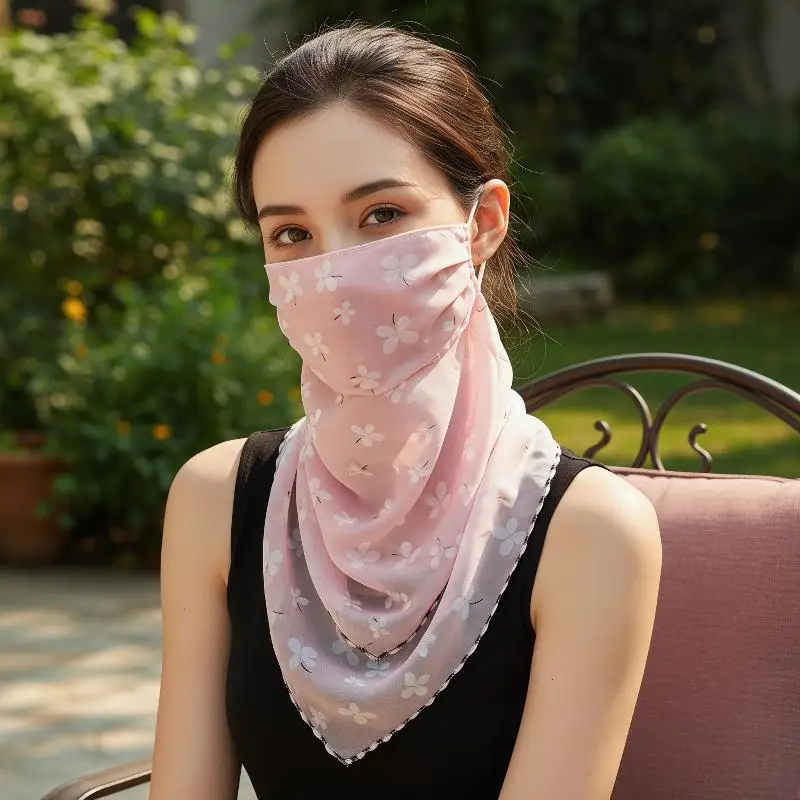 

1Pc Adjustable Chiffon Face Mask – Floral Print Sun Protection Scarf & Neck Bandana
