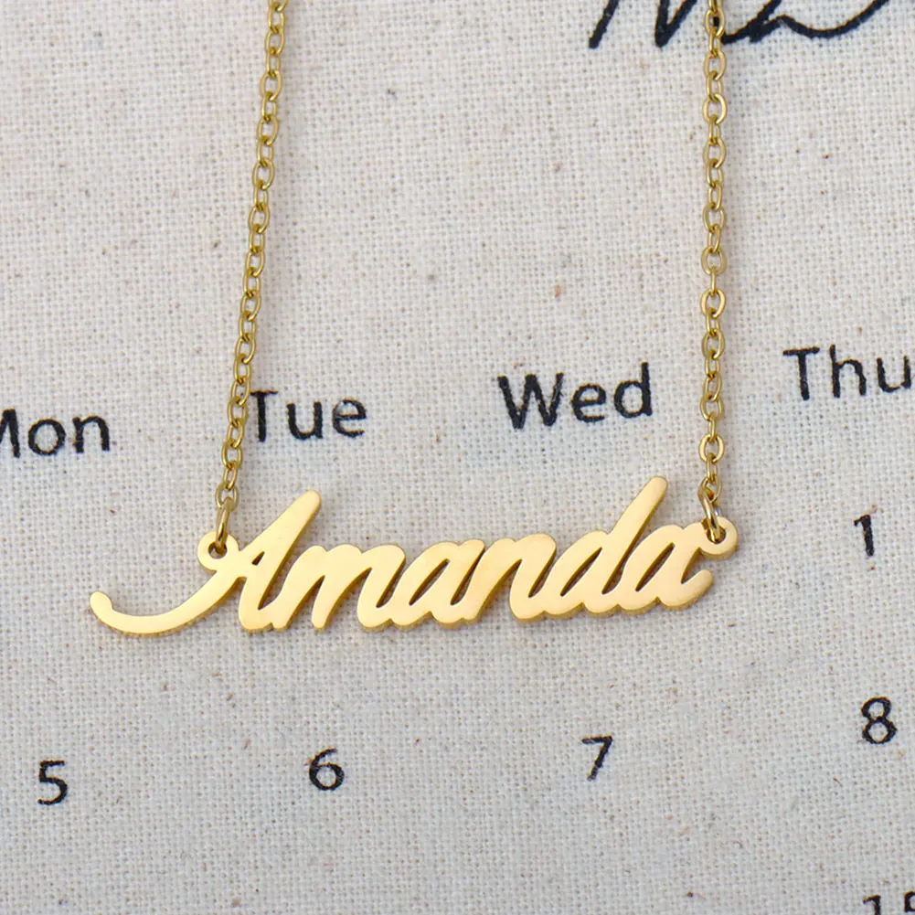 

AOLOSHOW Amanda Gold Plated Name Necklace for Women Stainless Steel Letters Charms Choker Jewelry Gift