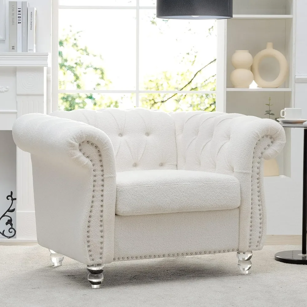 

Accent Chair, Chesterfield Chair Modern Velvet Upholstered Chair with Tufted Back for Living Room Furniture (White)