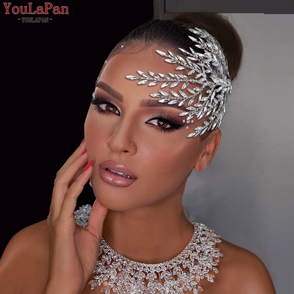 YouLaPan-peine de hojas de diamantes de imitación para mujer, tocado de cristal hecho a mano, accesorios para el cabello de boda, joyería para la cabeza de banquete, HP613