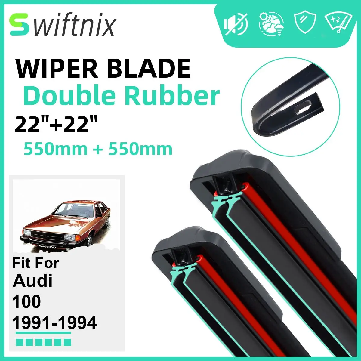 

Double Rubber Car Wiper Blades for Audi 100 1991-1994 Front Windscreen Windshield Rubber Car Accessories 1991 1992 1993 1994