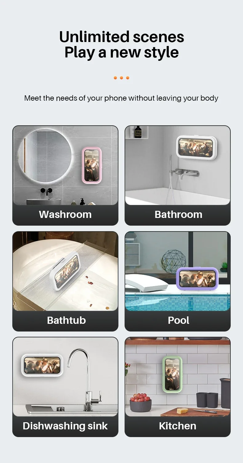 Neue Rotation Wasserdichte Badezimmer Telefon Wand Halterung Einstellbare Dusche Telefon Fall Stick auf Wand Bad Wc Telefon Halter – Detail 12