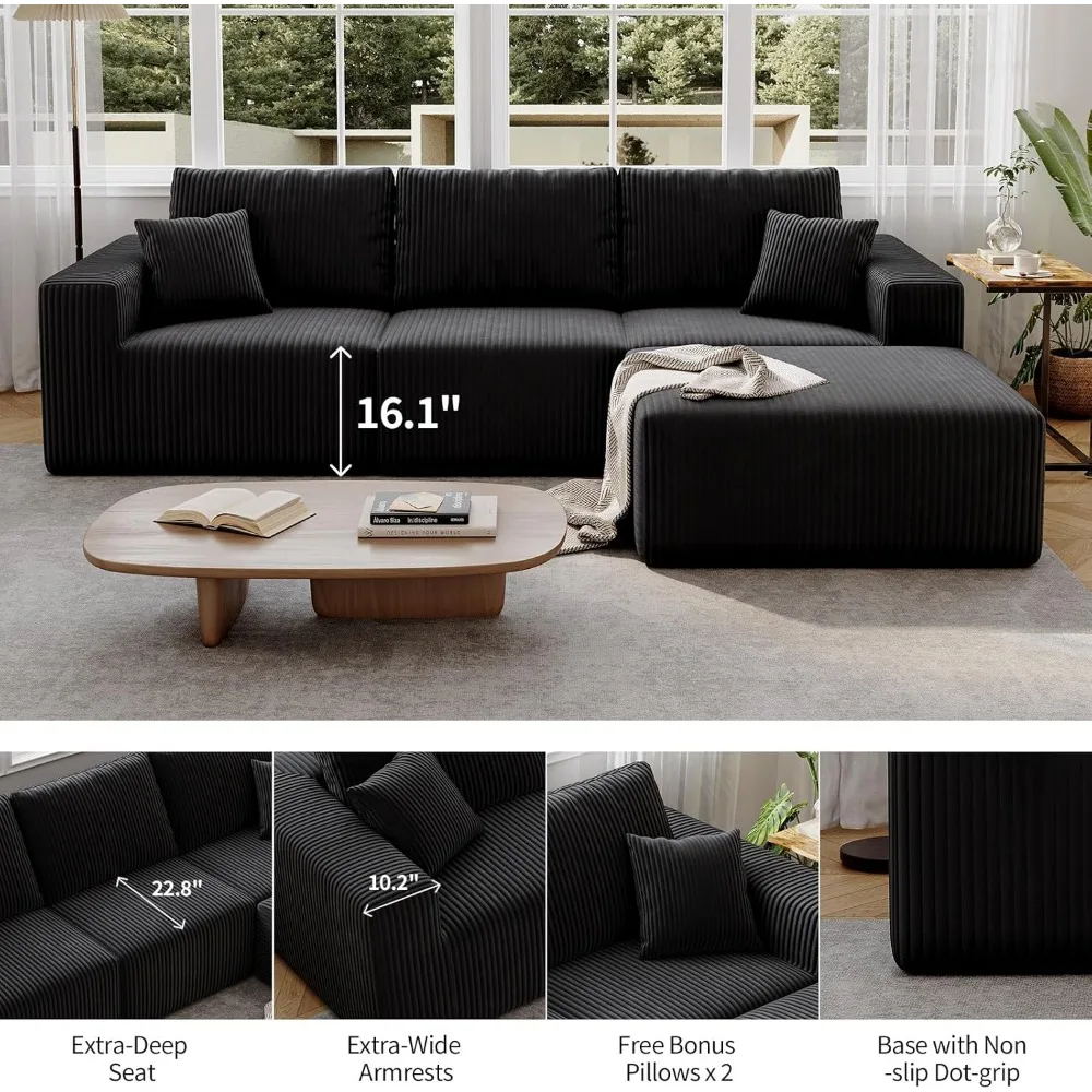 أريكة مقسمة عميقة معيارية لغرفة المعيشة، أريكة على شكل حرف L بدون عظم، مقطعية سحابة مريحة للاسترخاء #6