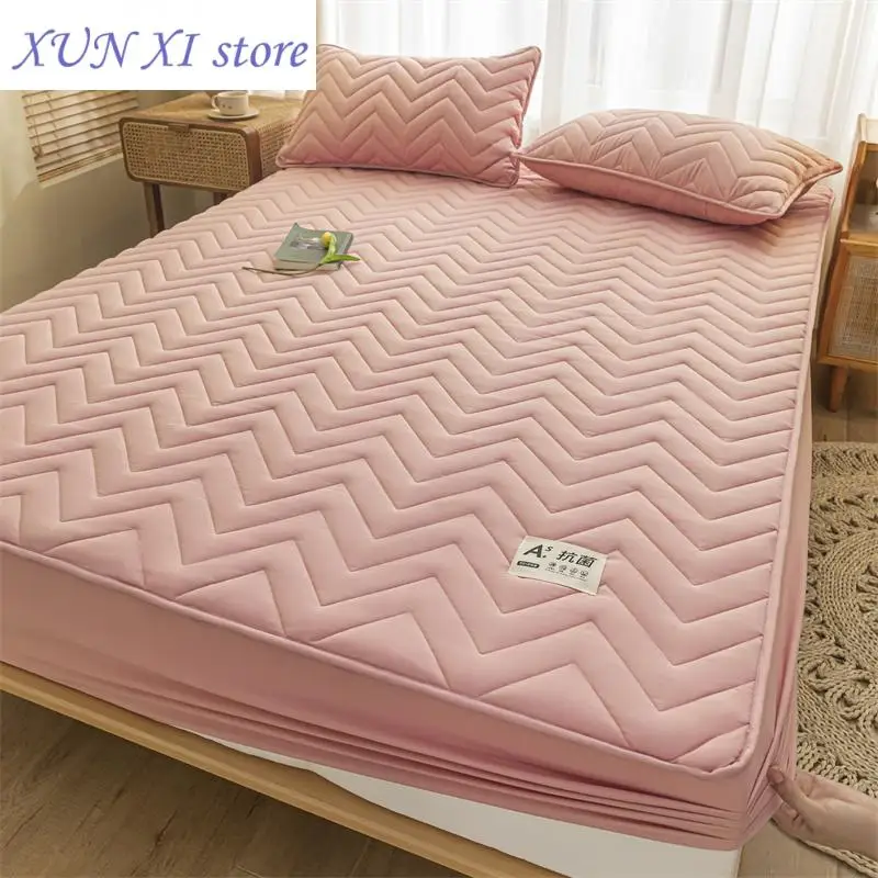 2023 Cotton Mattress Cover Thickened Pad Breathable Soft Bed Bed Linen Elastic Fitted Sheet for Single Double Queen King Beds