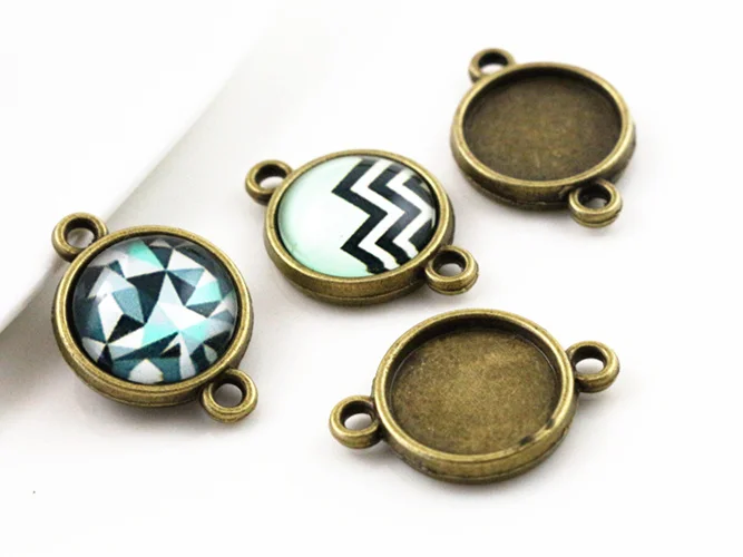 20pcs 12mm Inner Size Antique Bronze Double Sides Cabochon Base Cameo Setting Charms Pendant (A1-42)