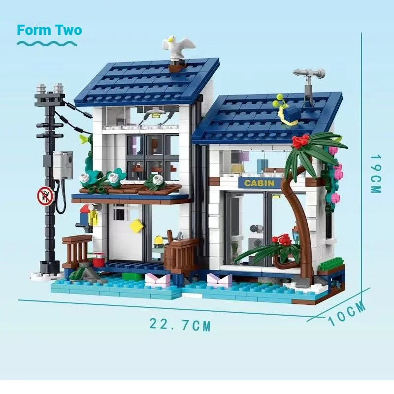 813PCS Seaside Street Scene Series Building Blocks Toys Set, Villa Model Assembly Ornament, Toy Gift for Adults and Children
